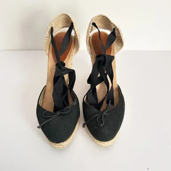 Christian Louboutin Espadrille Wedge Heels Black Size 38/7.5 - Picture 2 of 8